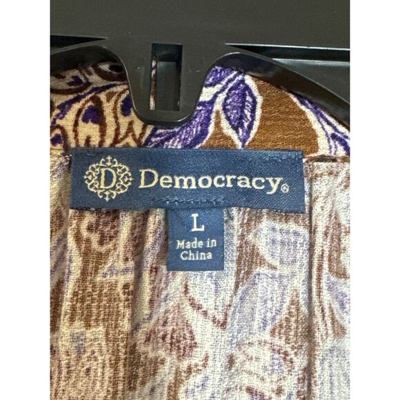 NWT Democracy Large Top Long Sleeve Button Up Brown Cream Purple Floral Lace - Picture 3 of 7